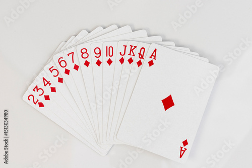 Canvastavla Full set of diamonds playing cards in a sequence on white isolated background