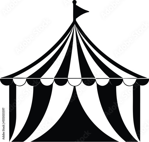 Classic Circus Tent Illustration Black and White Striped Design