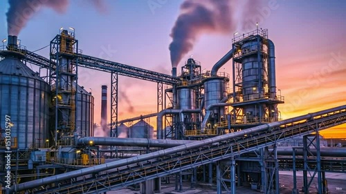Nickel Processing Plant at Dusk  Industrial Manufacturing Plant at Sunset
