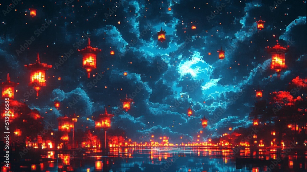 Obraz premium Night Cityscape with Lanterns