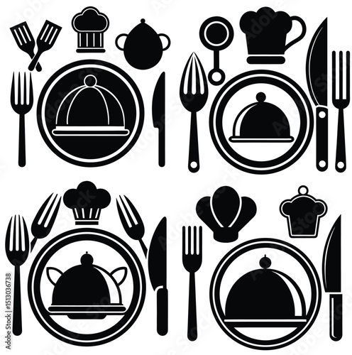 Kitchen related tools icon set 