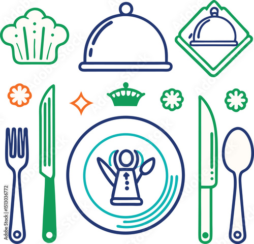 Kitchen related tools icon set 