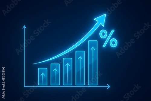 Neon blue graph showing exponential growth and percentage increase