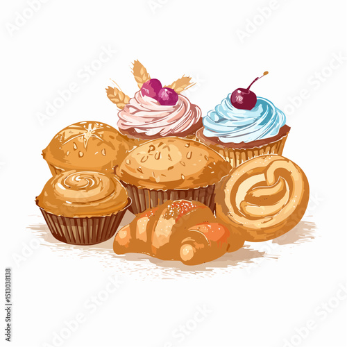 Baked items illustrated with charming hand-drawn lines and shading.