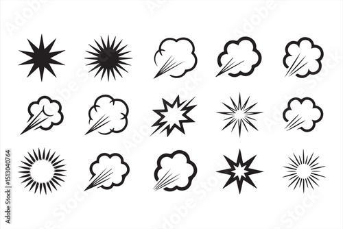 Bold Black and White Comic Icons for Action and Explosion Effects