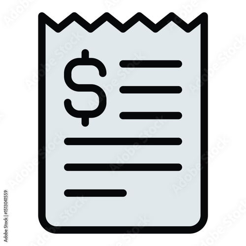 Receipt icon flat line style illustration representing proof of purchase and transaction records, suitable for retail, finance, and accounting-related projects