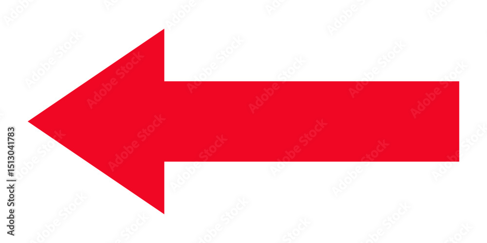 Long left red arrow on white background representing bold directional symbol for navigation, pointing left, isolated graphic for infographic, presentation, or web design use. Long left red arrow on white background representing bold directional symbol for navigation, pointing left, isolated graphic for infographic, presentation, or web design use.
