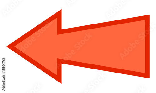 Left red arrow on white background representing bold directional symbol for navigation, pointing left, isolated graphic for infographic, presentation, or web design use.