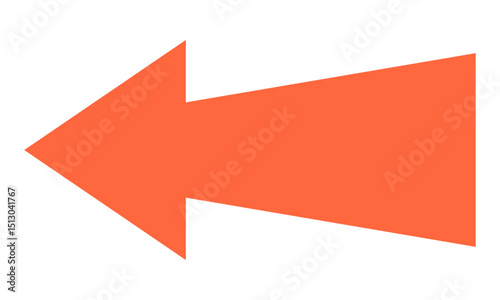 Left red arrow on white background representing bold directional symbol for navigation, pointing left, isolated graphic for infographic, presentation, or web design use.