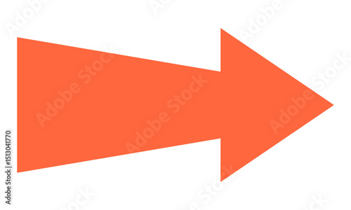Long right red arrow representing directional symbol for navigation, pointing right, isolated graphic for infographic, presentation, or web design use.