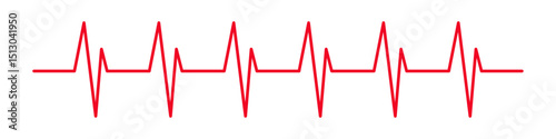Red electrocardiogram heartbeat line, symbol of health, heart rate, medical monitoring, pulse tracking, cardiology, fitness, isolated graphic for healthcare or wellness use.