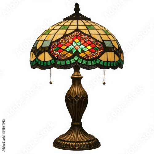Stained glass lamp isolated on white background, for home decor, interior design, and lighting solutions.