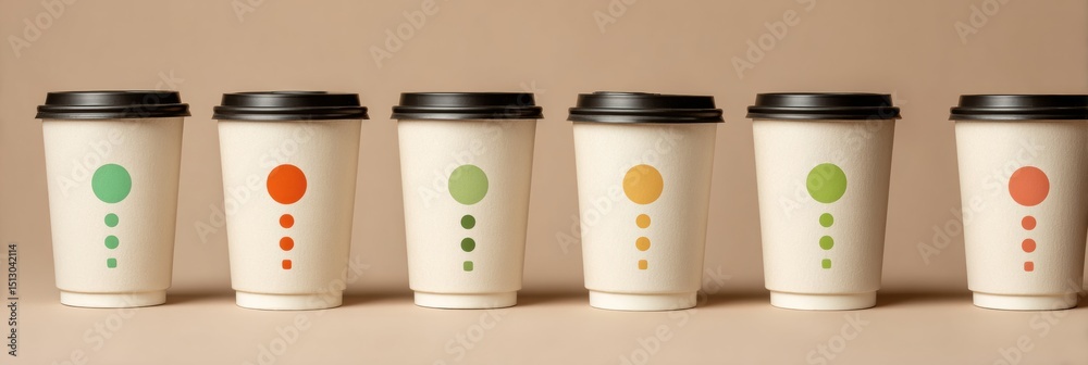 Fototapeta premium Caffeine Level Indicators on a Stack of Takeout Cups Arranged in a Center Layout for Easy Selection