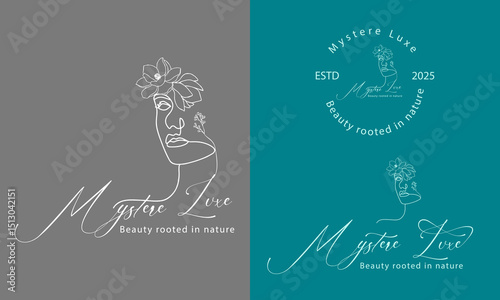 Woman Face with Leaf Icon Symbol Logo Inspiration. Female Face with Leaf Line Art Logo Design Concept Illustration. Woman Face Silhouette for Spa, Beauty, Skincare, Cosmetics Brand Identity.