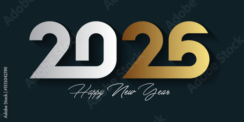 New Year 2026 greeting design inspiration with silver and gold numbers on dark background, for events, calendars, new year celebrations