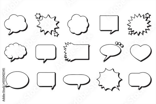 Minimalist Black & White Speech Bubbles - 15 Hand-Drawn Illustrations for Communication and Design