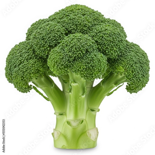 Fresh green broccoli isolated on white background for healthy eating and cooking.