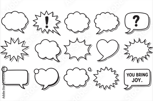 Hand-Drawn Speech and Thought Bubbles - Black & White Designs for Comic and Graphic Use