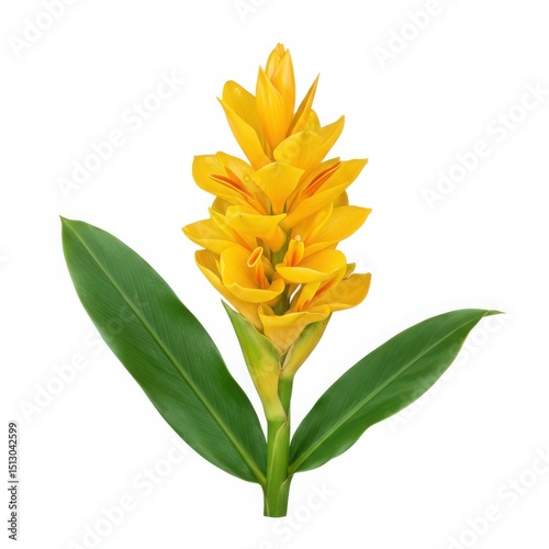 Yellow ginger flower isolated on white background for botanical illustration and herbal medicine.