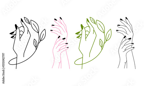 feminine Beauty hobo logo collection with magical hand, nails, rose, crystal, moon, sun, star Vector illustration for icon, logo, sticker, printable .