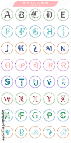 beauty logo design with letter logo A To Z consent premium vector