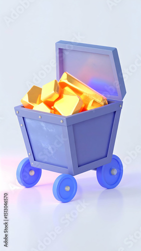 A colorful cart filled with shiny gold bars against a soft, gradient background, symbolizing wealth and prosperity