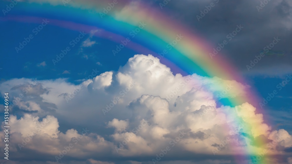 Rainbow is seen in the sky above a cloudy day Rainbow is seen in the sky above a cloudy day