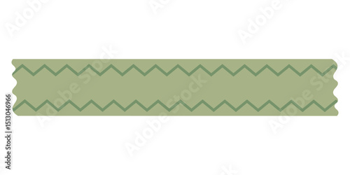 Vector illustration of a green decorative ribbon with zigzag lines, isolated on white background.