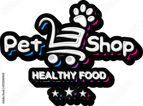 Pet Shop Cart Lettering Typography Vector Template