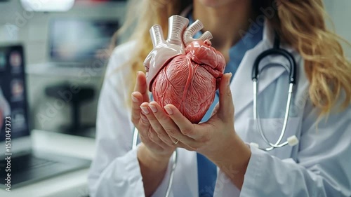 Medical professional demonstrates a human heart model, showcasing details for educational purposes, the perfect video for cardiology students or anyone interested in human anatomy study