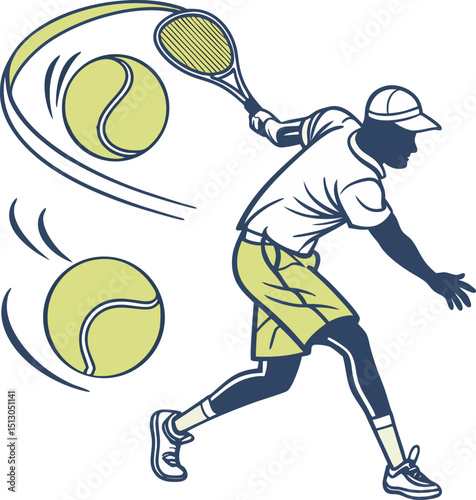 Male Tennis Player Forehand Swing, Isolated Silhouette