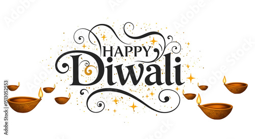 A Sparkling Happy Diwali Celebration with Glimmering Diyas