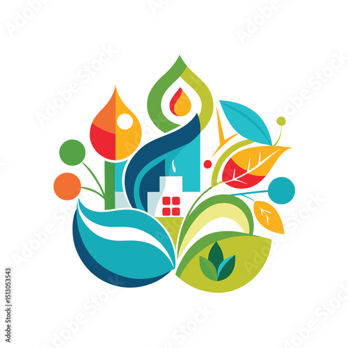 Abstract illustration of a creative and colorful design with nature elements and floral features