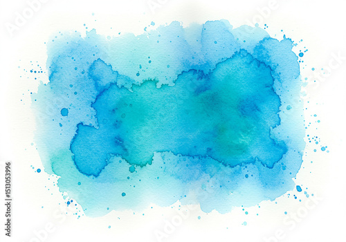 Blue watercolor splash with abstract texture and artistic paint drops