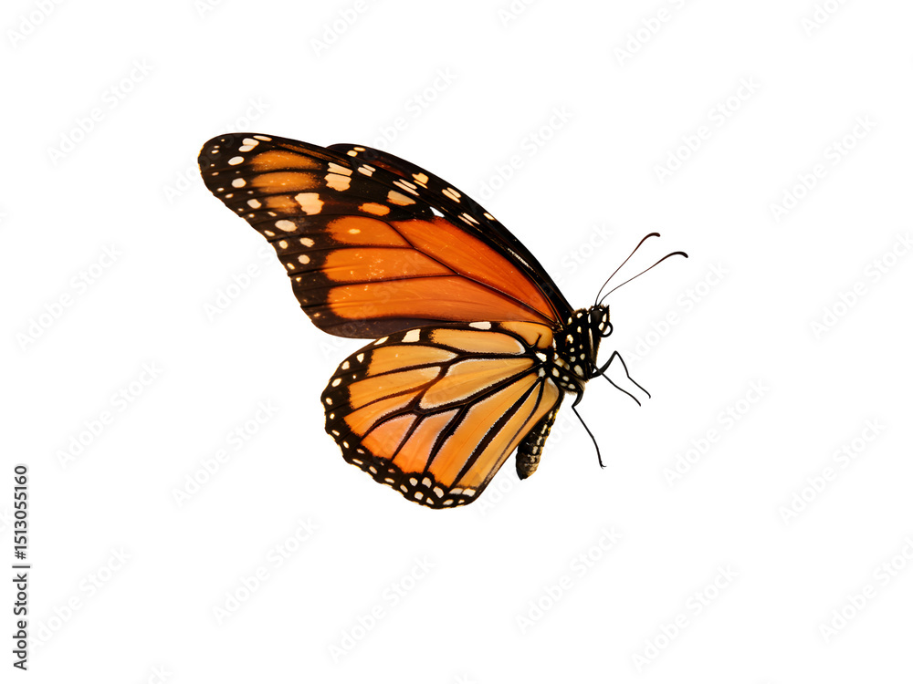 Fototapeta premium Beautiful blue Morpho butterfly perched delicately, isolated on a plain background – symbolizing transformation, hope, and the delicate beauty of nature’s colorful wings.