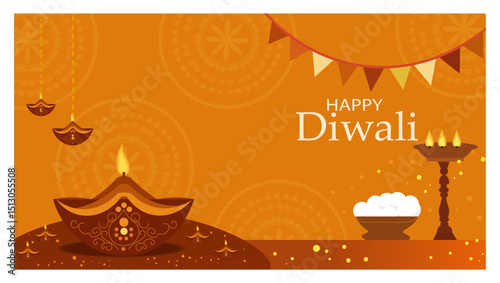 Festive Diwali Illustration Concepts with Diyas, Lanterns, and Decorations-04