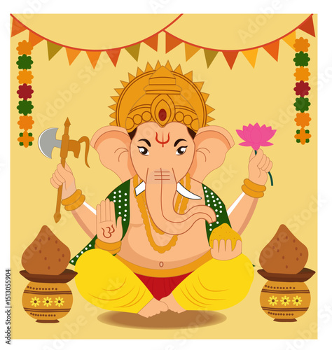 Happy Ganesh Chaturthi Vector Illustration Set-04