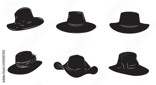 Six stylish black hat silhouettes fashion design