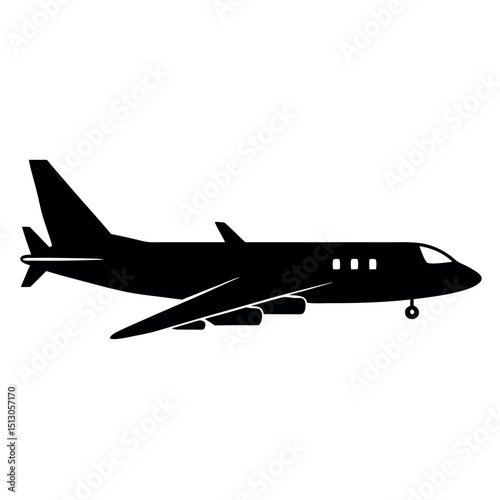 Silhouette of an aeroplane on a white background