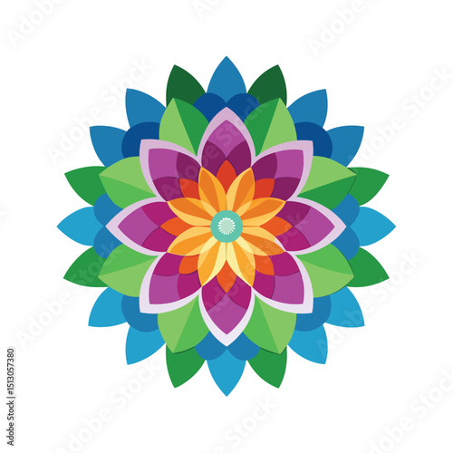 Colorful floral mandala design on white background vibrant vector illustration for design projects