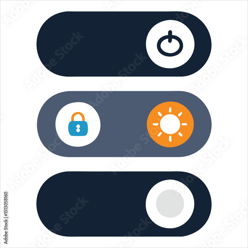 Modern Toggle Icon Set with Power WiFi Dark Mode and Privacy Switches in Unique Flat Styles
