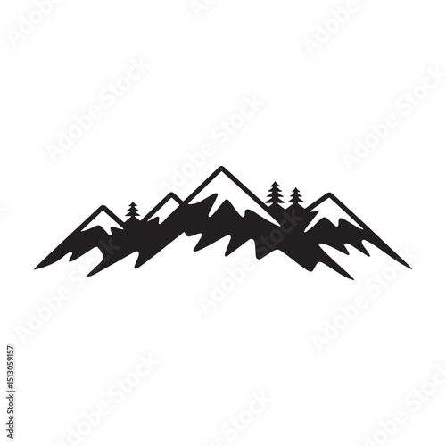 Black silhouette of mountains peaks landscape Vector, Black Mountain Logo Design