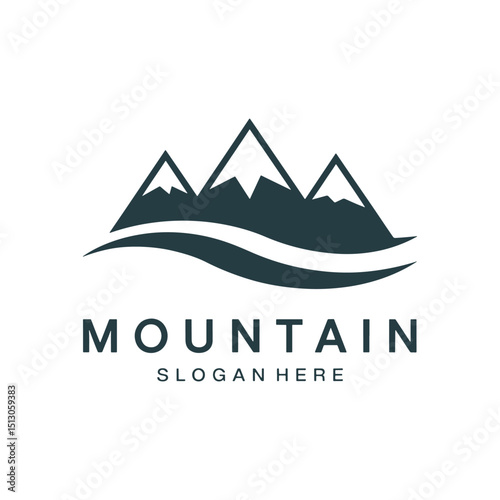 Mountain Silhouette Vector, Unique and Professional Mountain and river combine Logo  vector