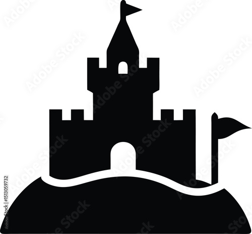 castle silhouette vector illustration icon on transparent background