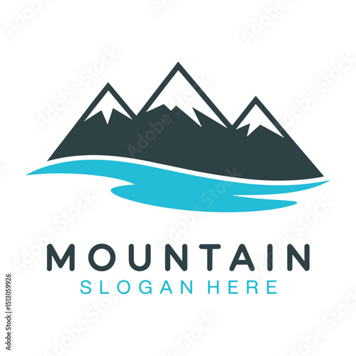 Mountain Silhouette Vector, Unique and Professional Mountain and river combine Logo  vector