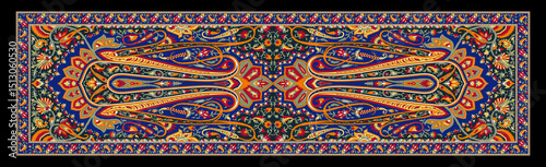 Luxurious Black Dupatta with Multicolor Paisley Motifs – Digital Seamless Textile Art for Elegant Ethnic Wear