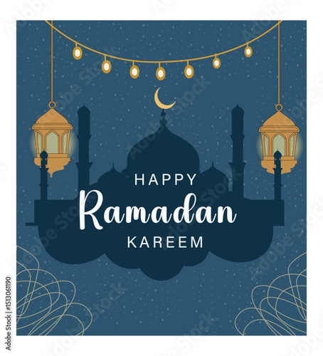 Ramadan Night Scene with Crescent Moon, Star, and Lanterns-04