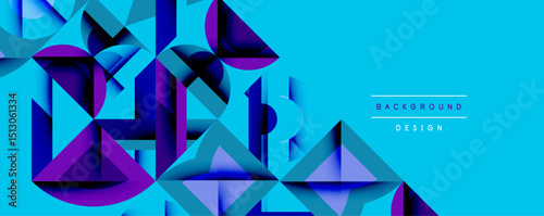 Abstract geometric shapes overlap, creating vibrant blue purple composition. Modern design evokes depth, texture, visual interest.