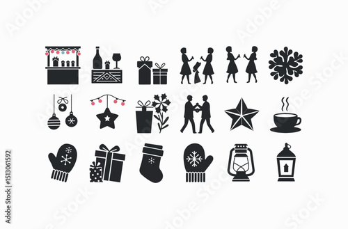 Festive Christmas Icons Set for Winter Holidays