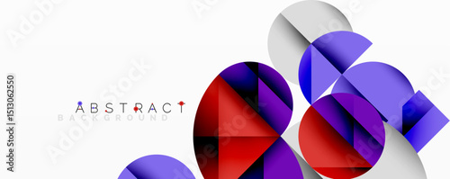 Geometric shapes overlap, creating vibrant color contrasts. Modern design features dynamic composition, smooth gradients.